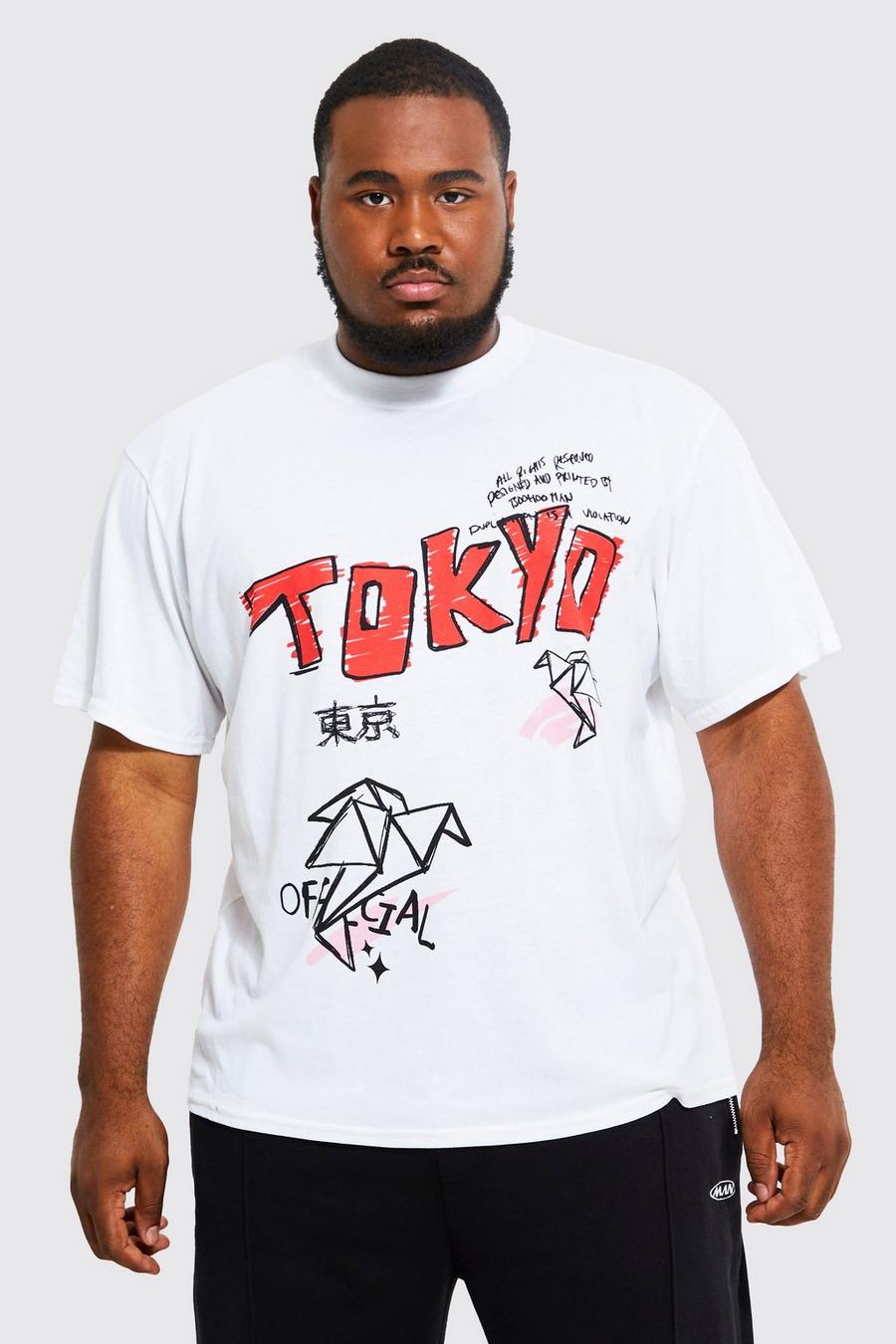 White Plus Oversized Tokyo Graffiti Print T-shirt image number 1