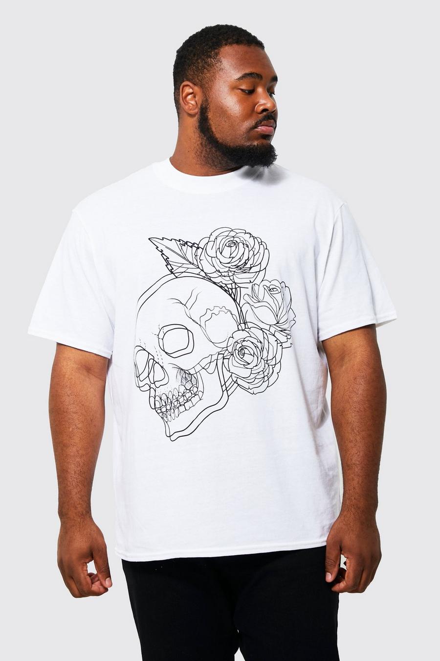 White Plus Line Drawing Rose Print T-shirt image number 1