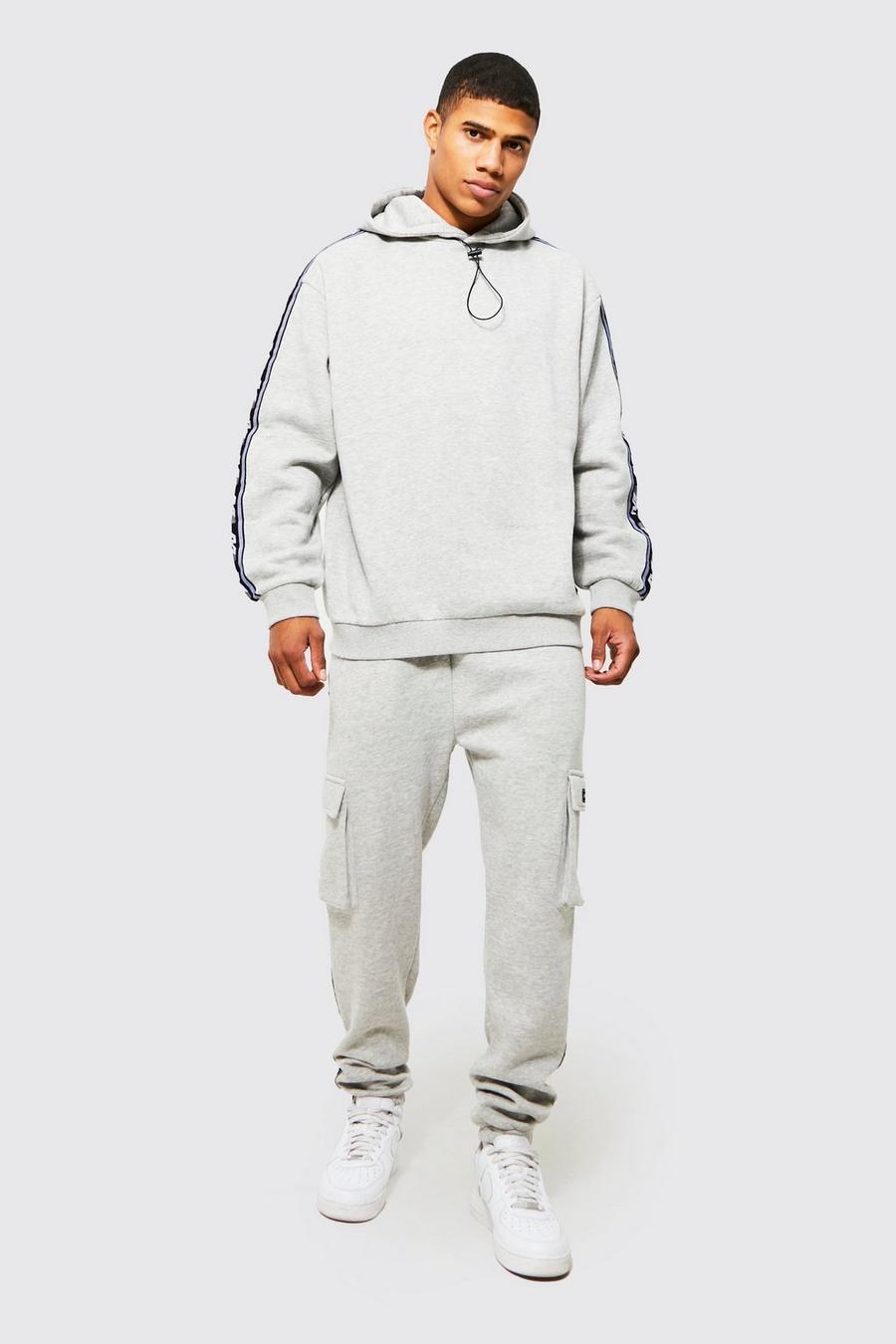 Grey marl gris Oversized Man Tape Cargo Hooded Tracksuit