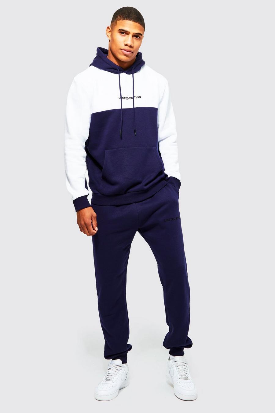 Navy Official Colour Block Hooded Tracksuit With Tape