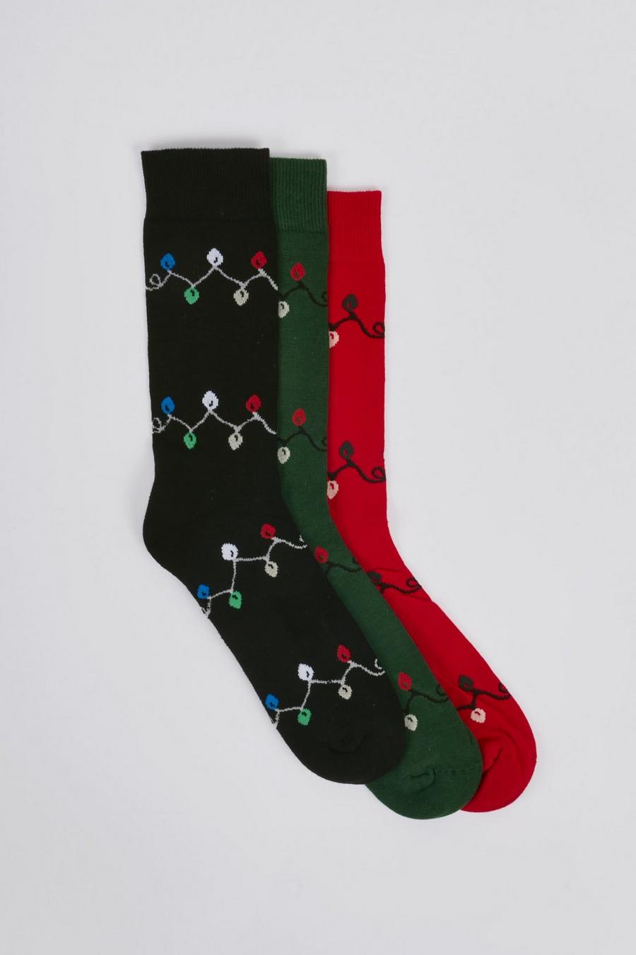 מולטי מארז קופסה של 3 זוגות גרביים בדוגמת אורות חג המולד image number 1