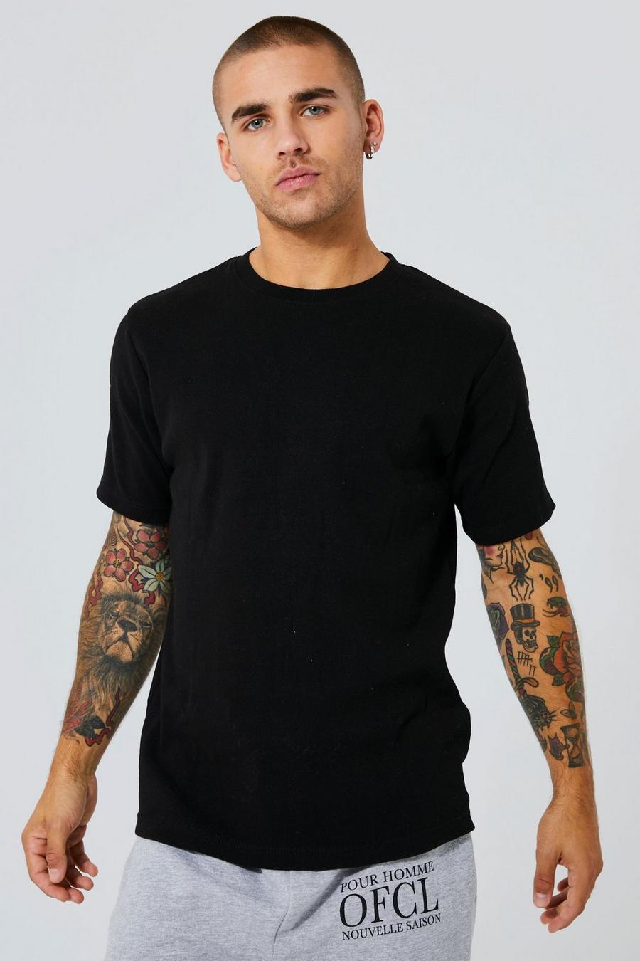Black schwarz Slim Fit Ribbed T-shirt