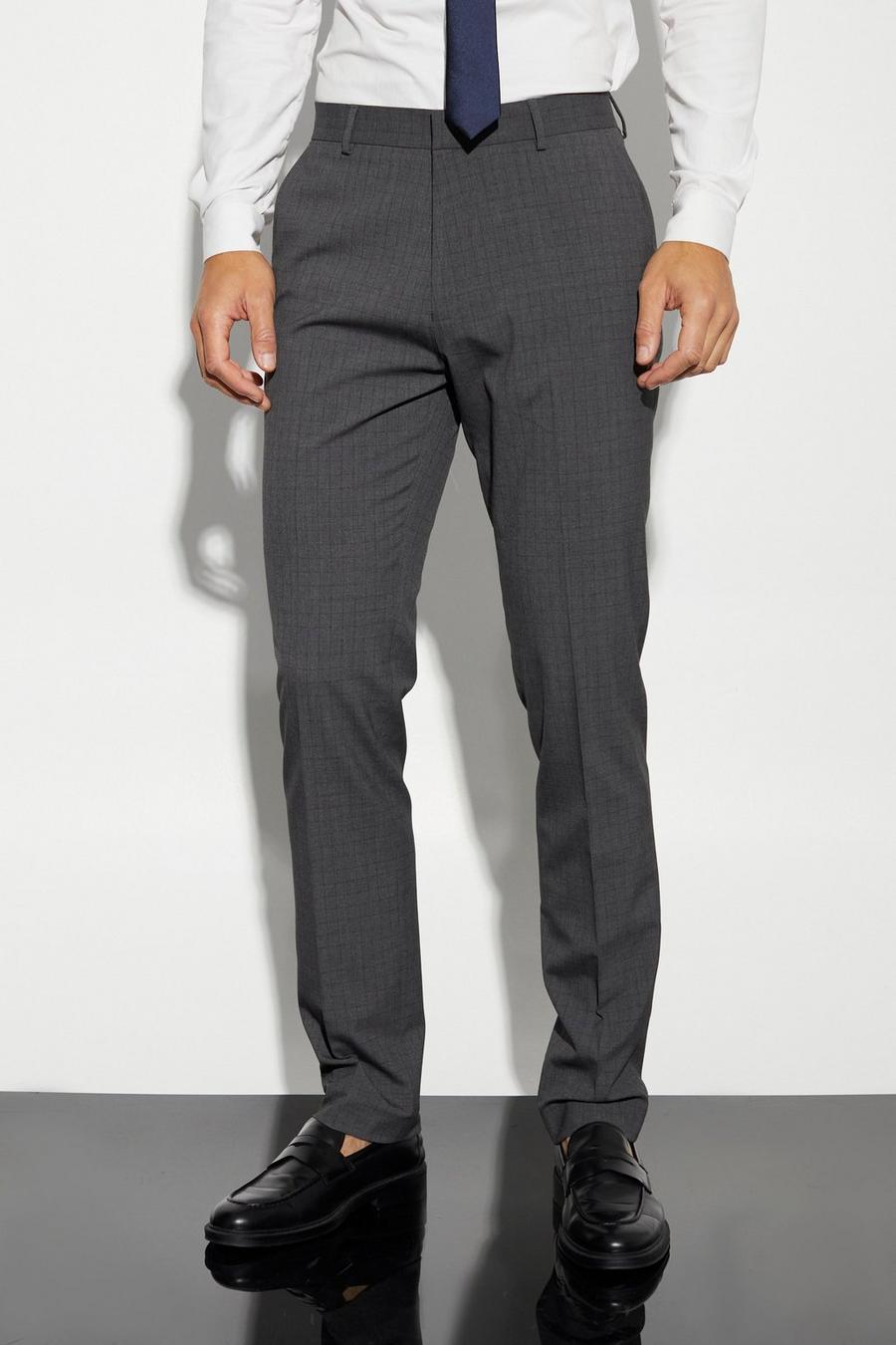 Dark grey Tall Slim Fit Check Tailored Trouser image number 1