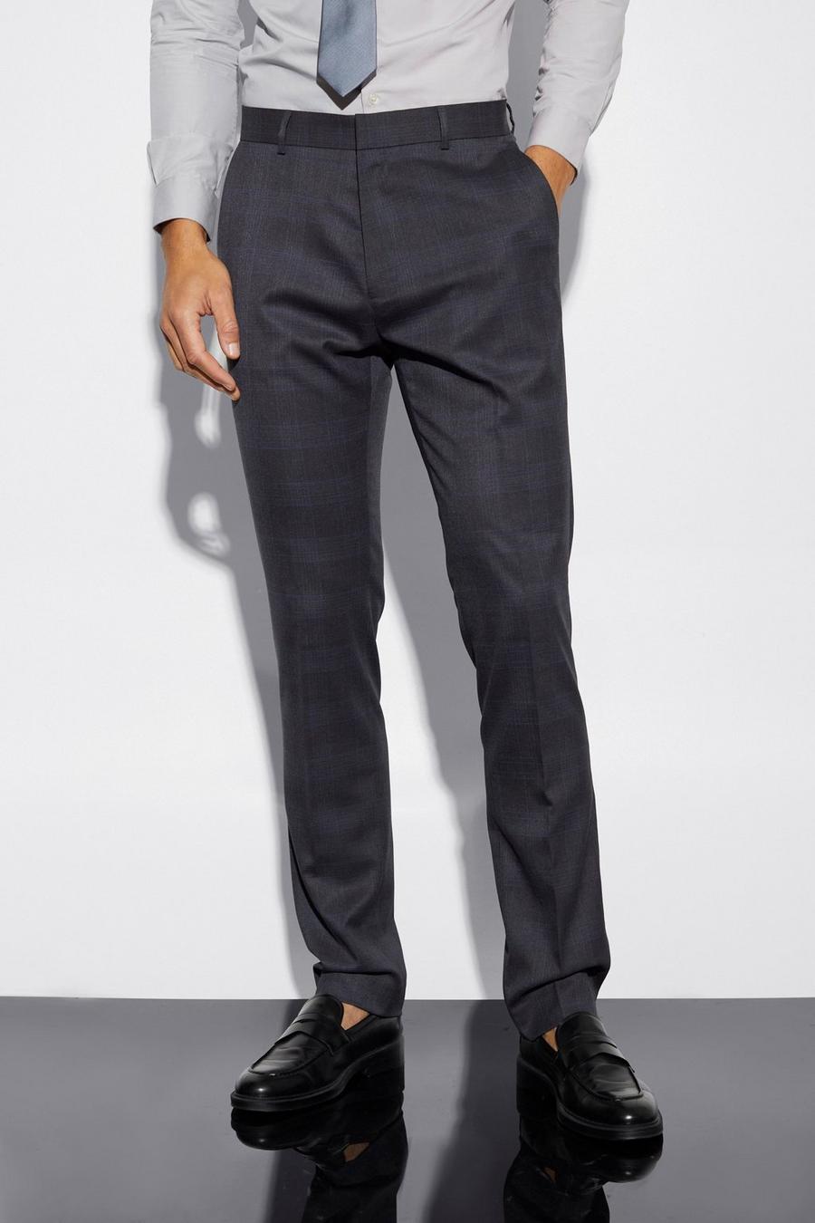 Dark grey gris Tall Slim Fit Check Tailored Trouser
