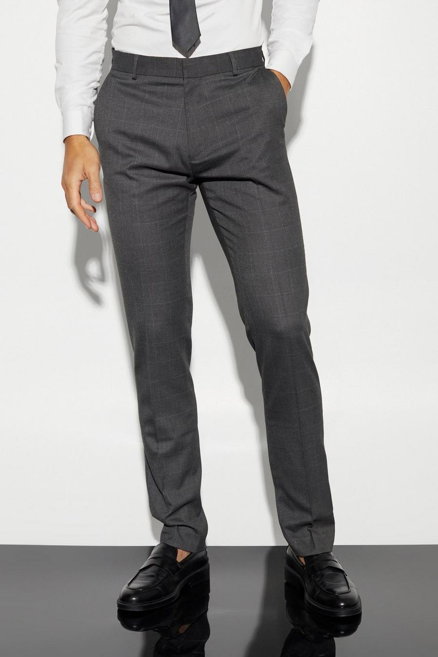 Pantalón Tall ajustado de cuadros entallado, Dark grey grigio
