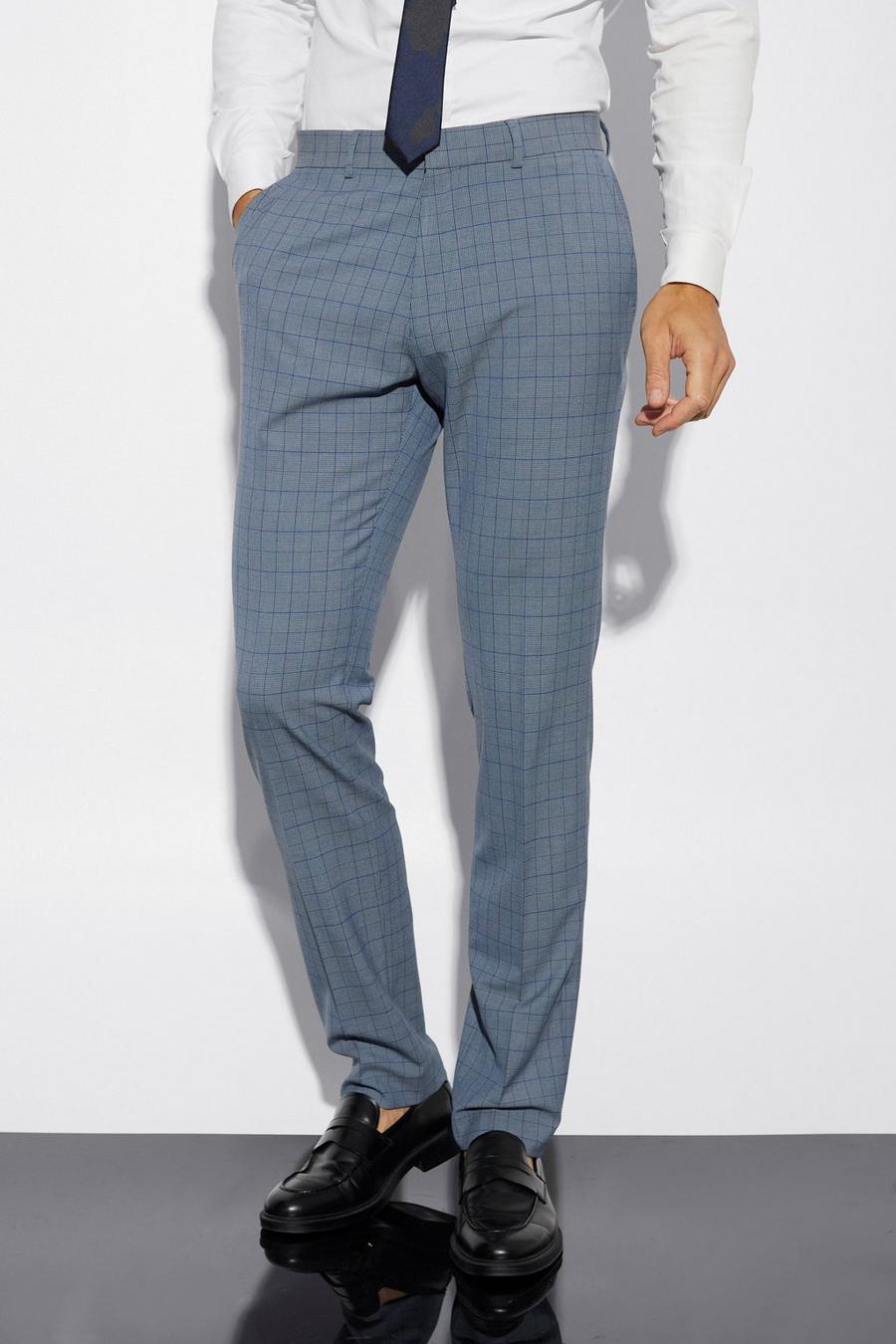 Blue Tall Slim Fit Check Tailored Trouser image number 1