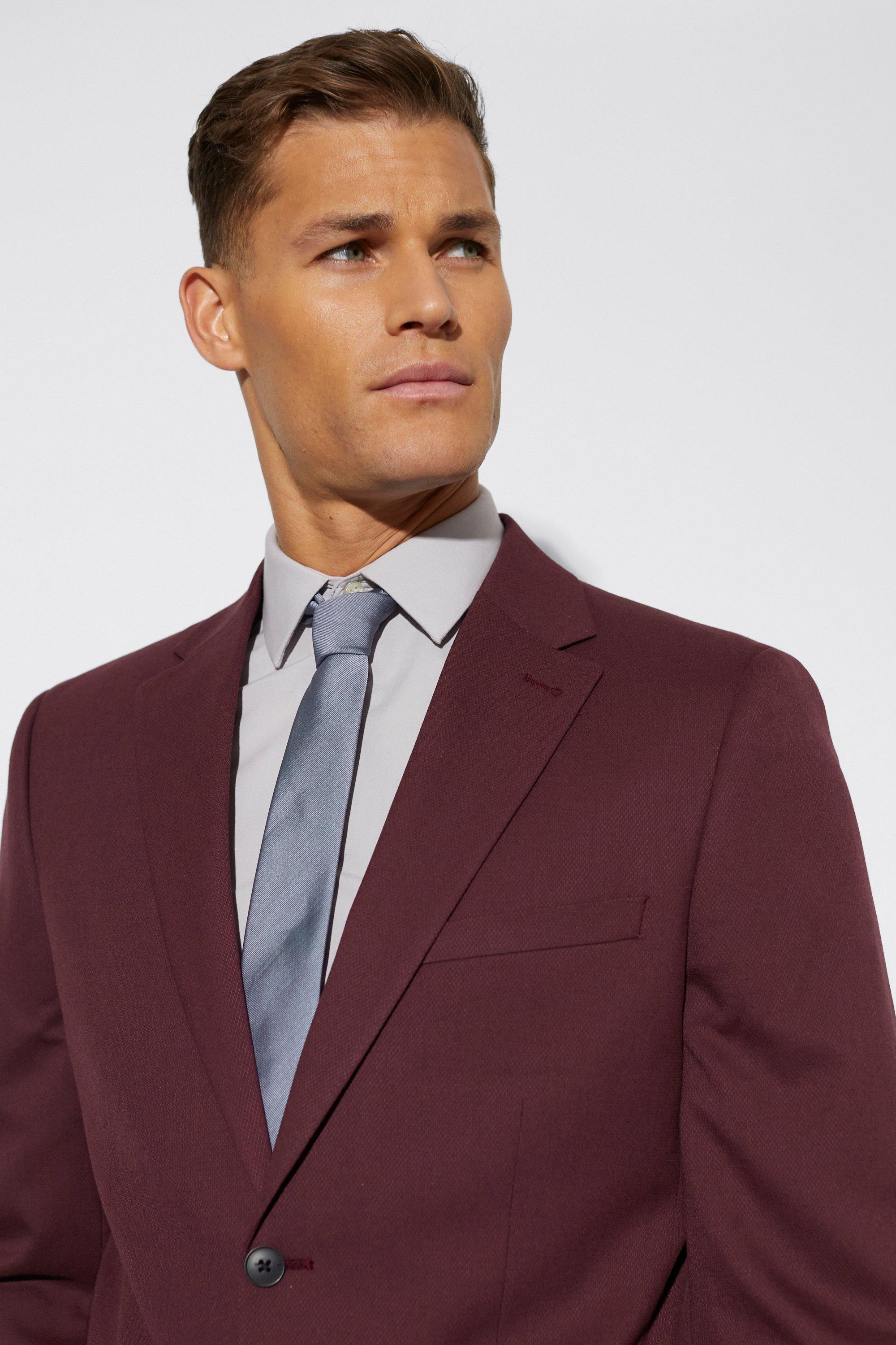 Slim hot sale burgundy suit