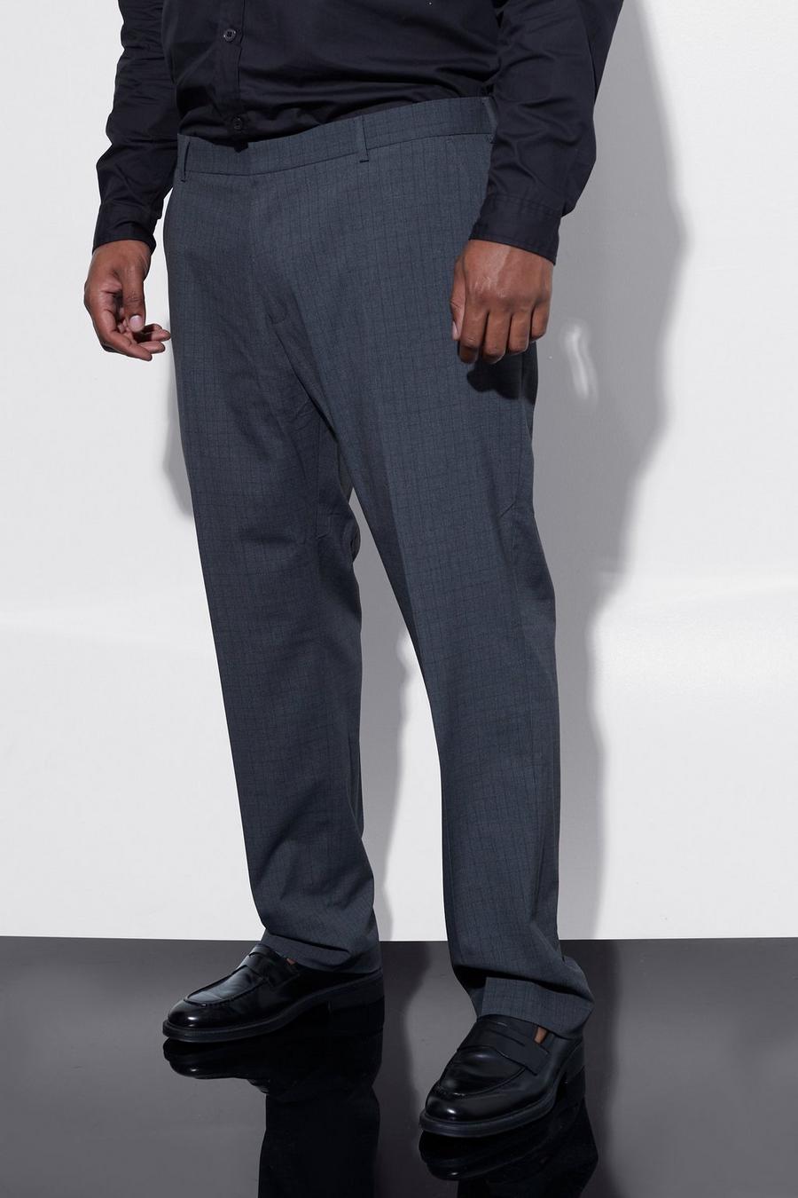 Pantaloni sartoriali Plus Size Slim Fit a quadri, Dark grey gris