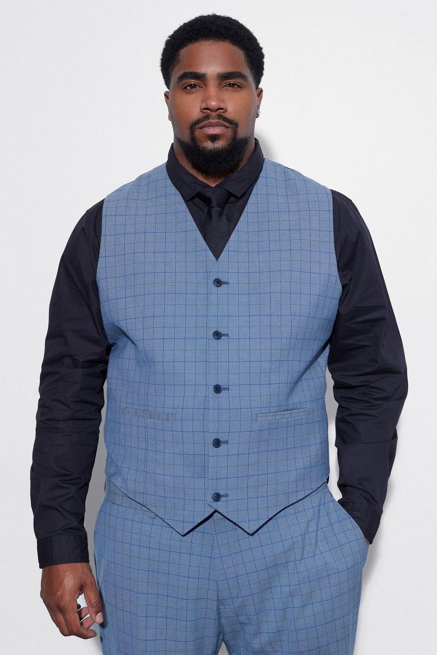 Blue Plus Slim Fit Check Waistcoat image number 1