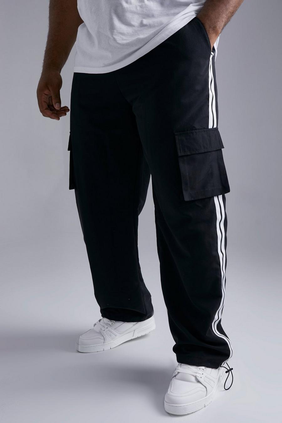 Black Plus Shell Cargo Trouser With Sports Tape image number 1