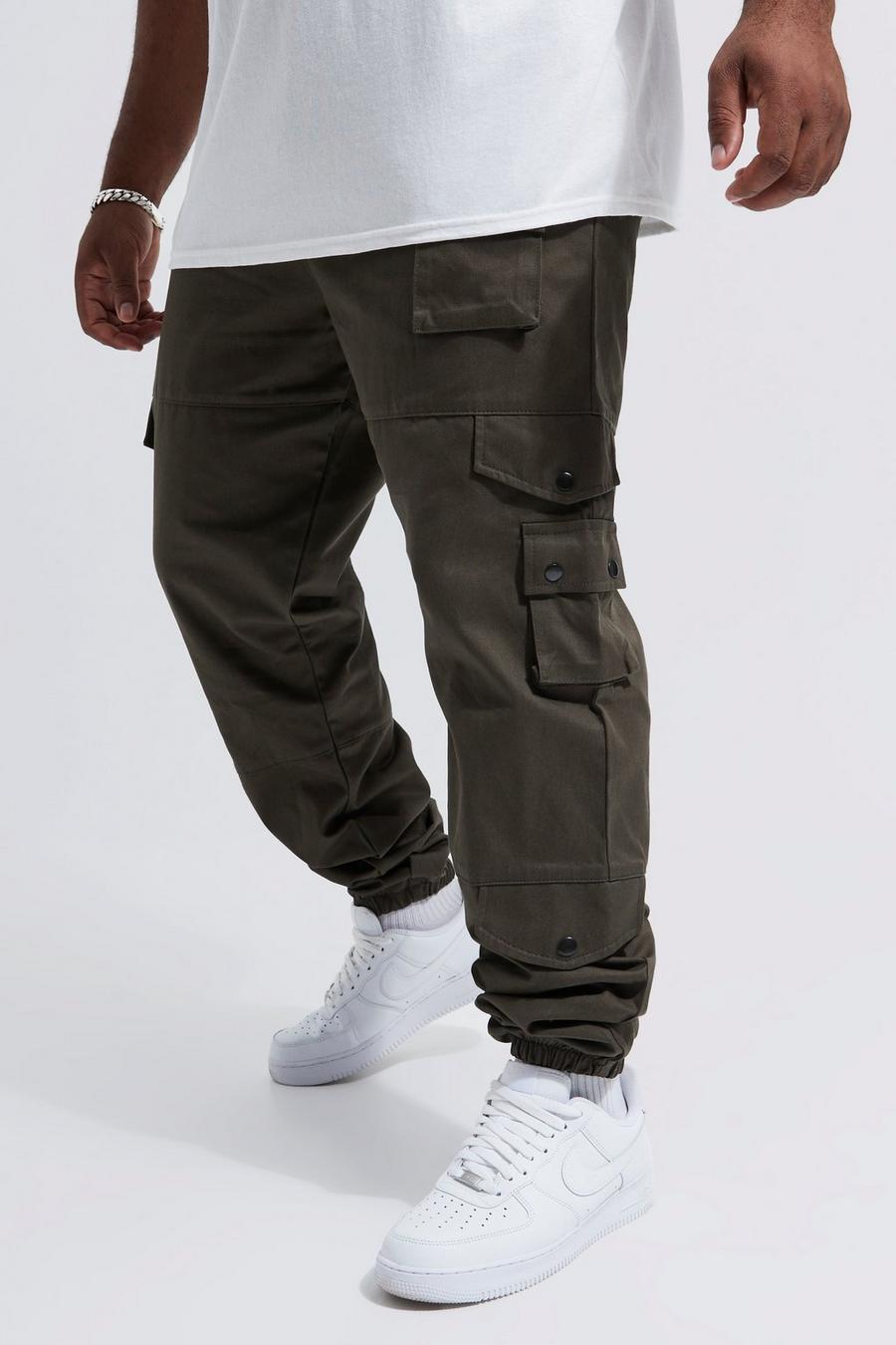חאקי kaki מכנסי דגמ'ח עם כיסים מרובים למידות גדולות