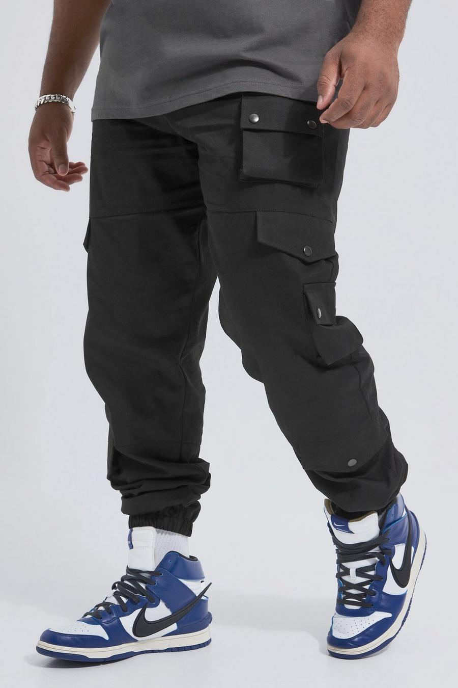 שחור מכנסי דגמ"ח עם כיסים מרובים למידות גדולות image number 1
