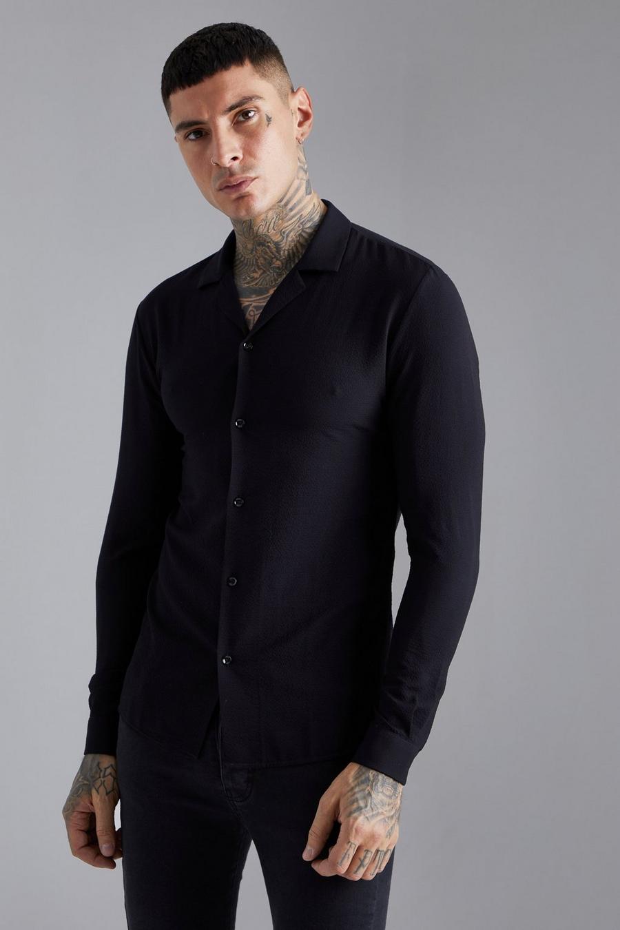 Black noir Long Sleeve Seersucker Muscle Shirt 