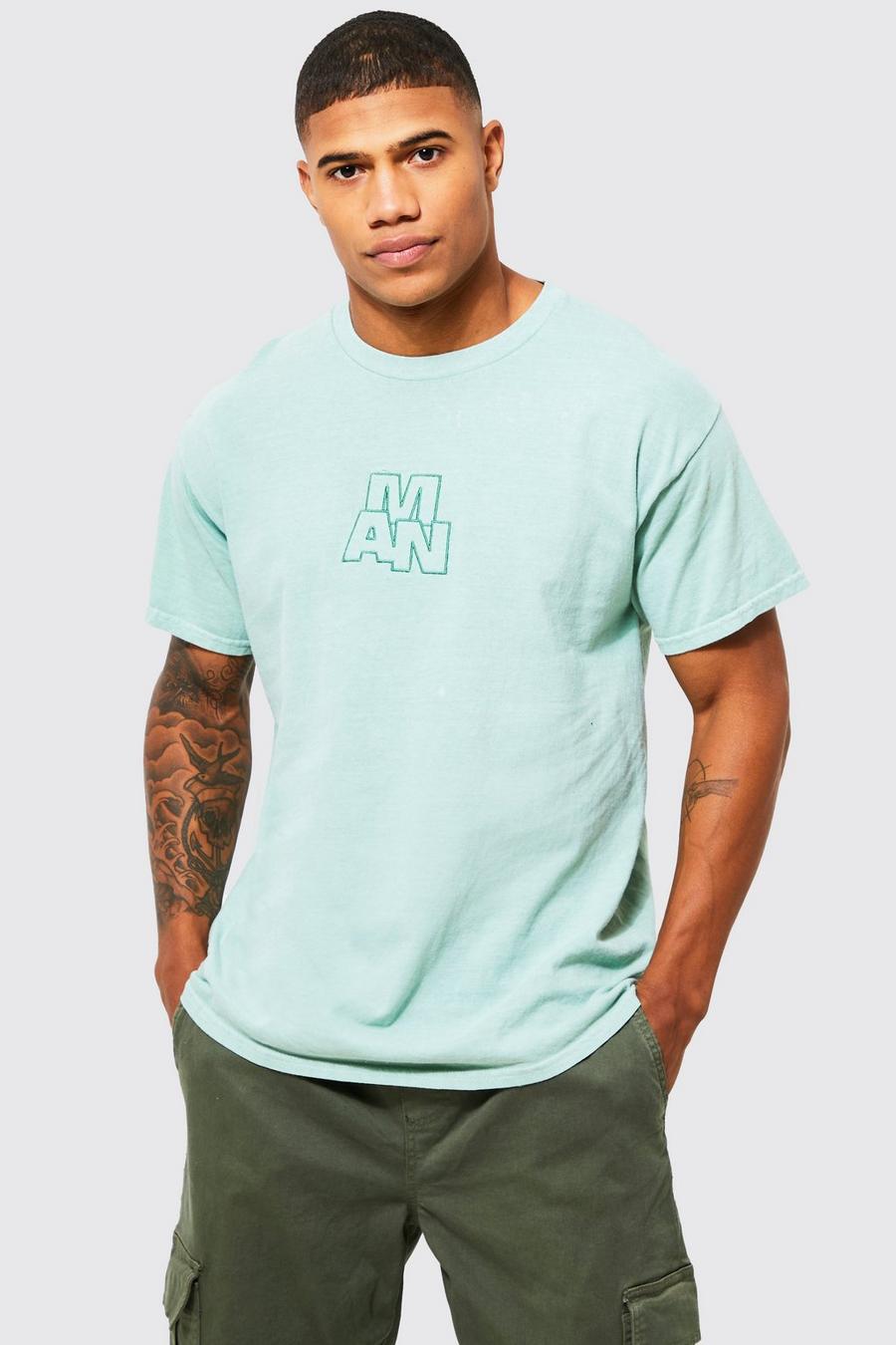 Green Washed Embroidered Branded T-shirt image number 1