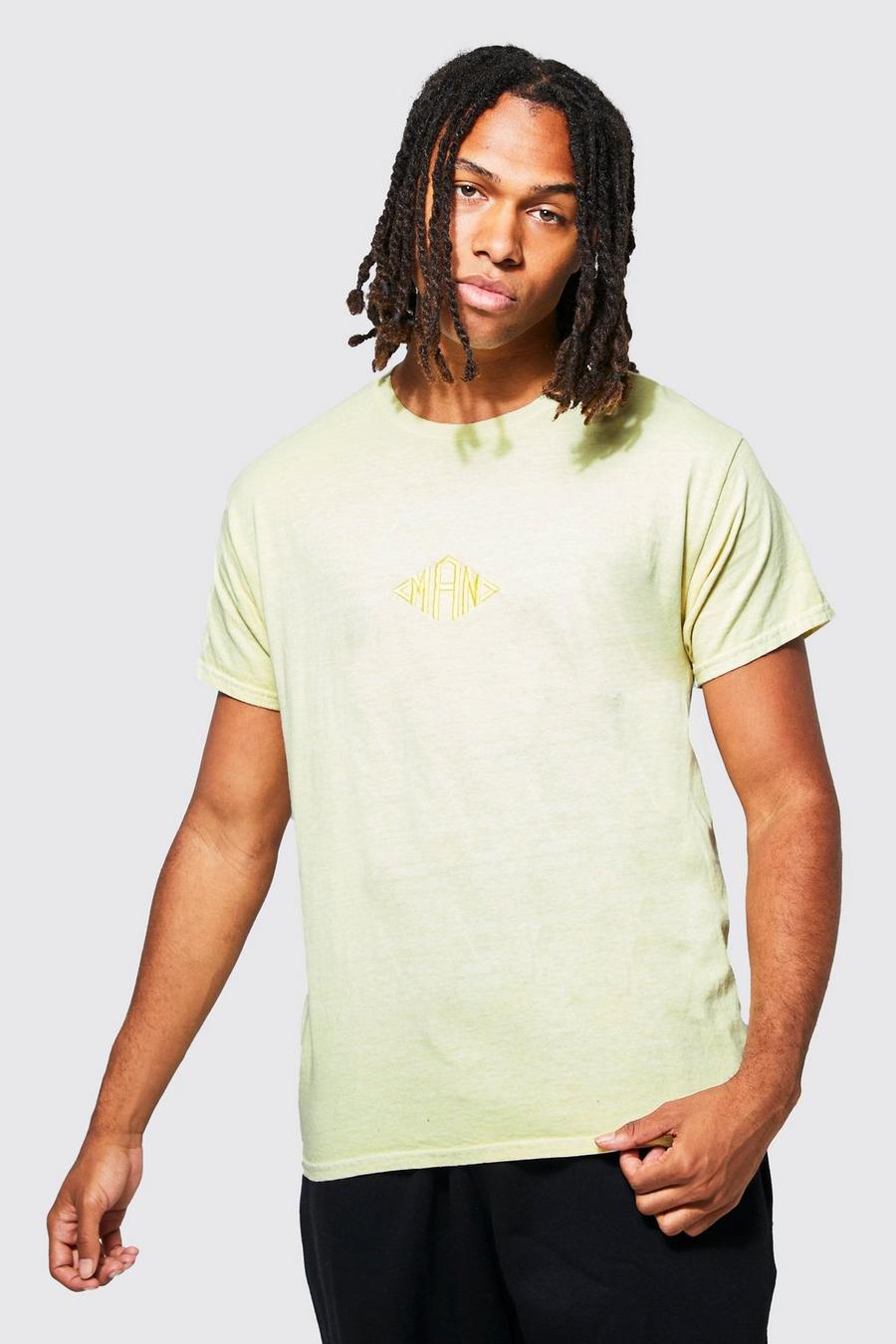 Yellow giallo Washed Embroidered Branded T-shirt