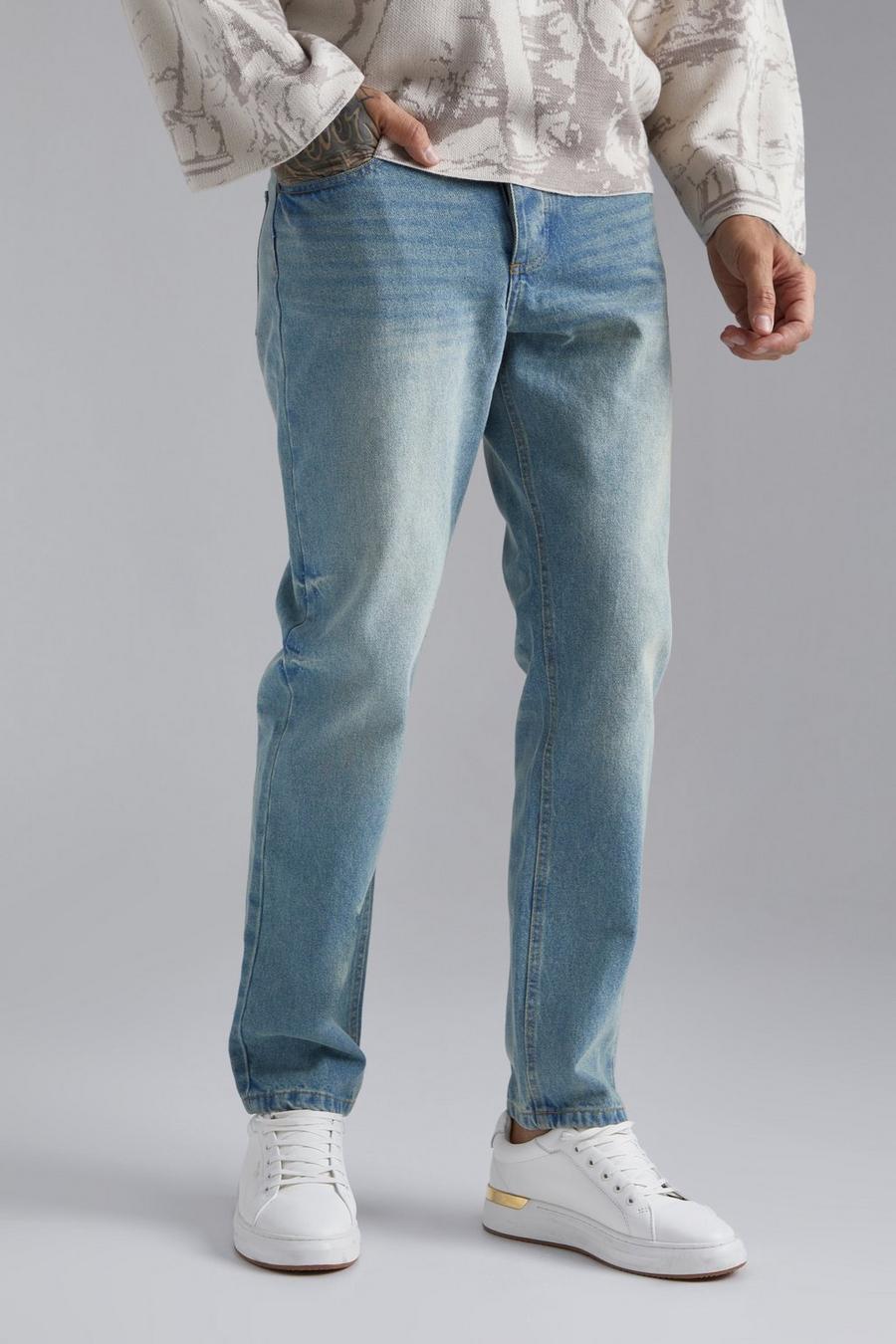 Antique wash blue Homme Back Placement Print Jeans image number 1
