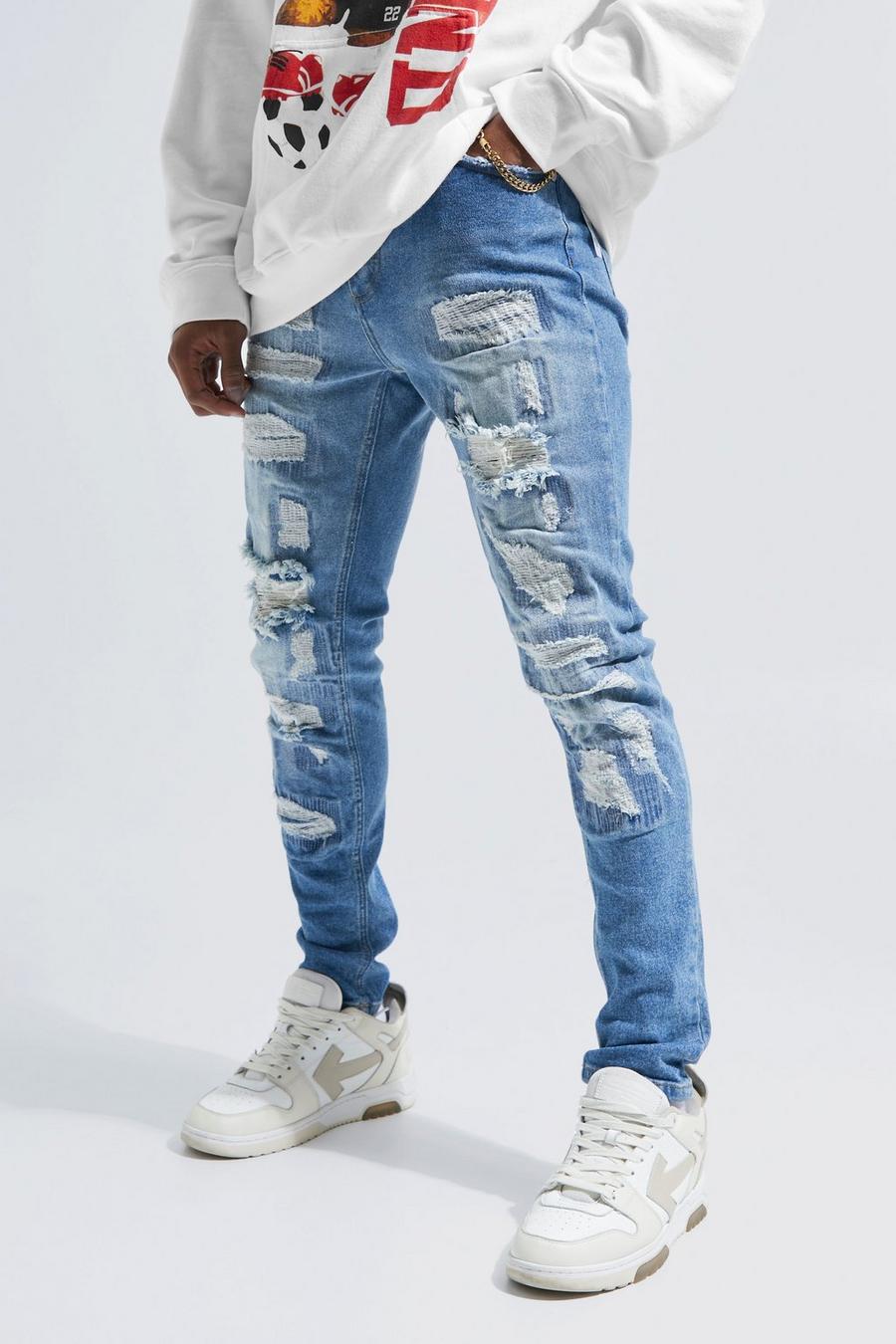 Mid blue Skinny Stretch Rip & Repair Jeans image number 1