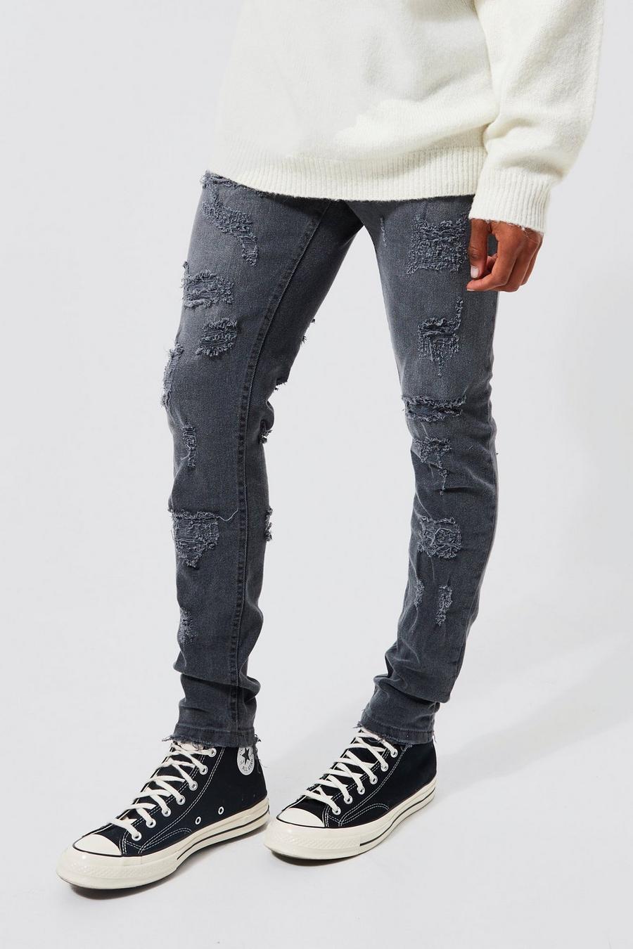Mid grey Skinny All Over Ripped Jeans image number 1