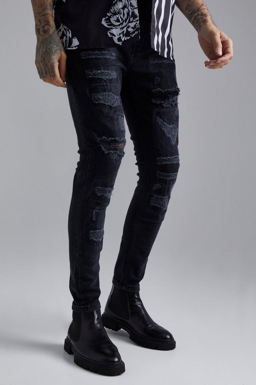 Washed black Skinny Stretch Rip & Repair Jeans image number 1