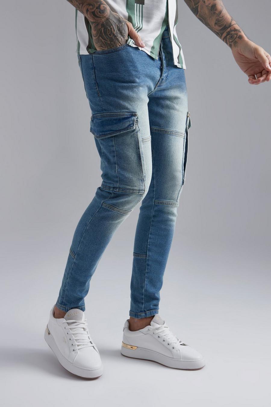 Skinny Cargo-Jeans, Antique wash blue