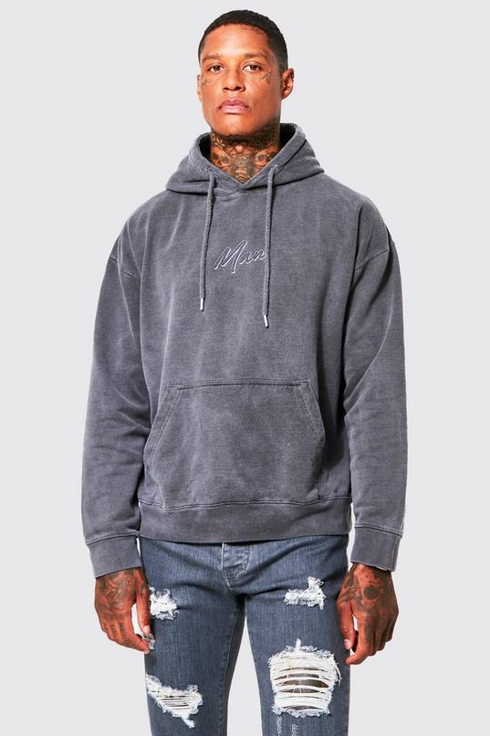 Oversized Man Script Washed Hoodie