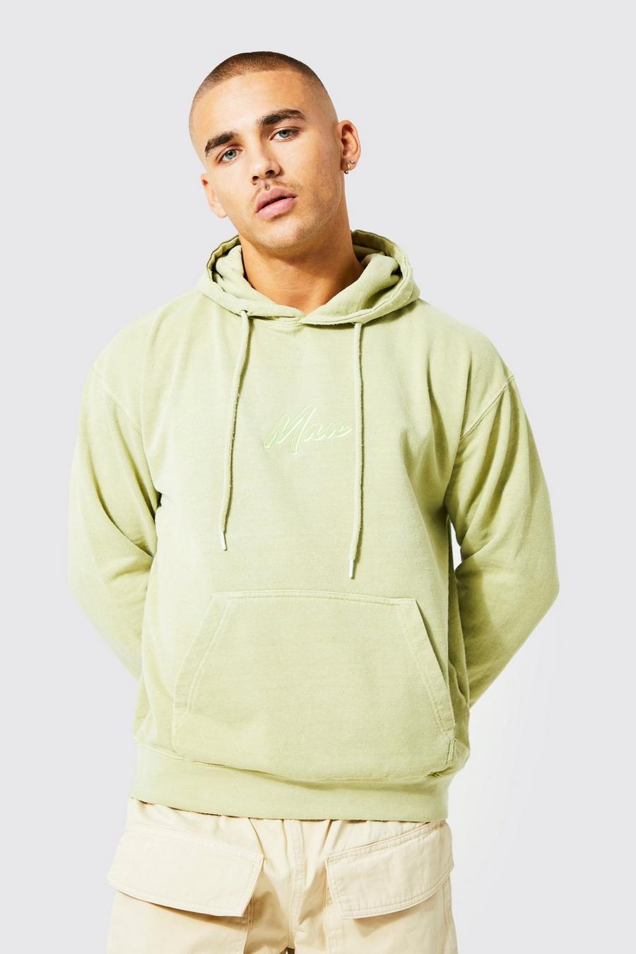 Soft lime Oversized Man Script Washed  Hoodie image number 1