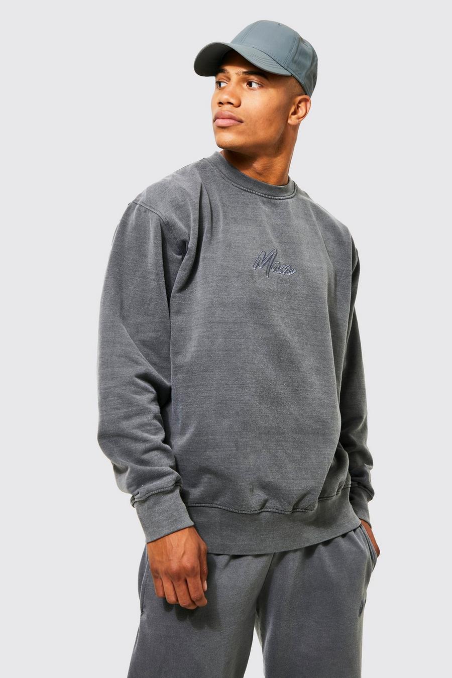 Charcoal MAN Oversize sweatshirt med tvättad effekt image number 1