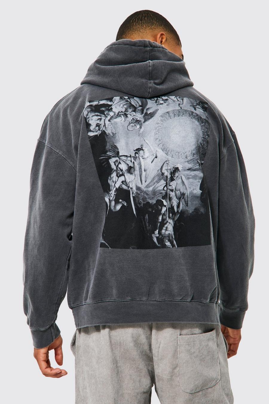 Charcoal grå Oversized hoodie med tryck