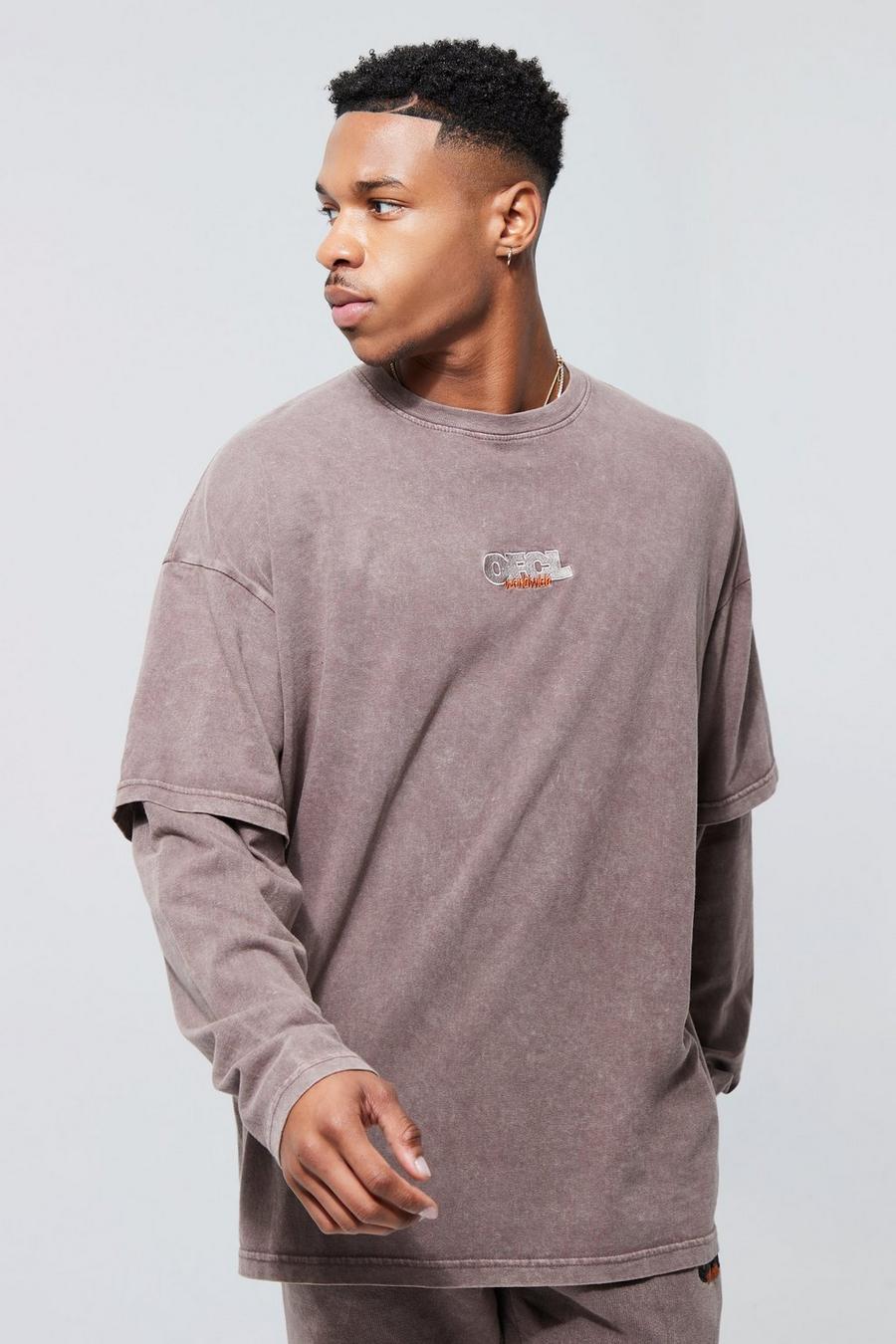 Chocolate brun Ofcl  Oversized Washed Faux Layer T-shirt