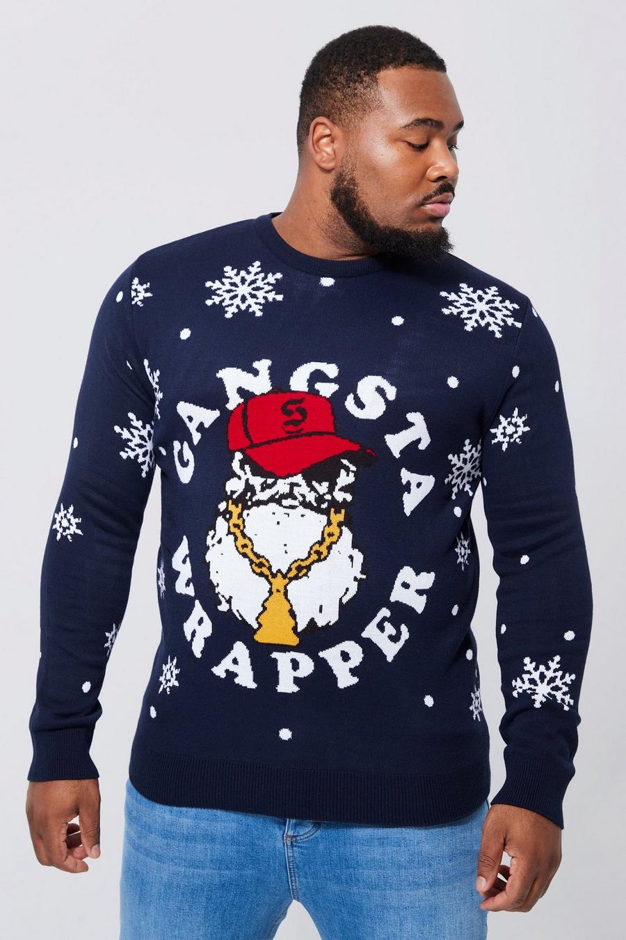 Plus Gangsta Wrapper Weihnachtspullover, Navy marineblau