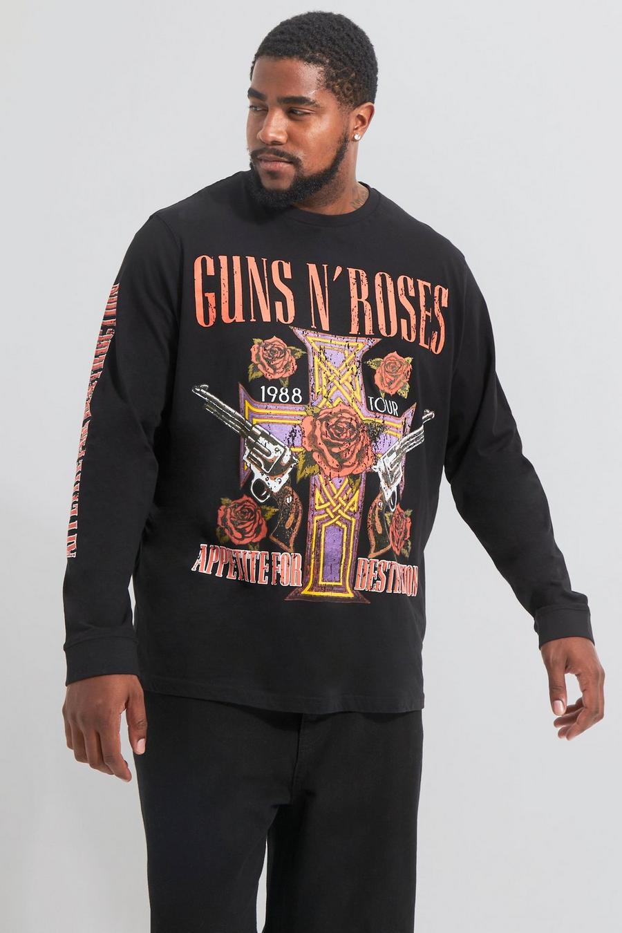 Grande taille - T-shirt à manches longues et imprimé Guns N Roses, Black image number 1