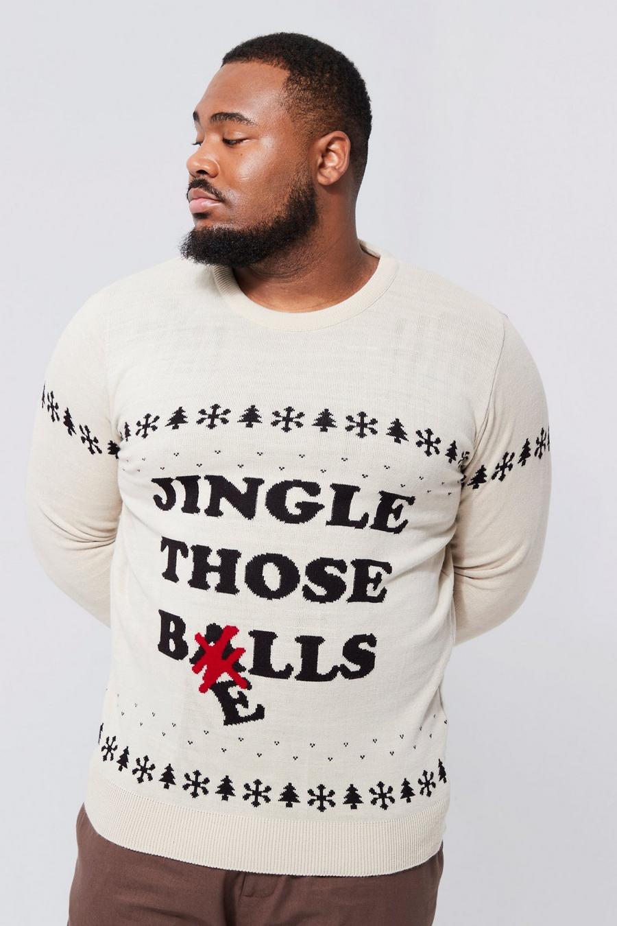 Maglione natalizio Plus Size con slogan Jingle Those Bells, Ecru bianco