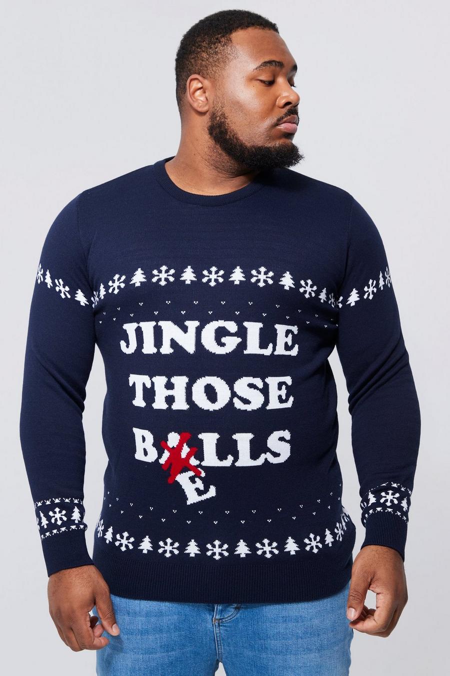 Maglione natalizio Plus Size con slogan Jingle Those Bells, Navy blu oltremare