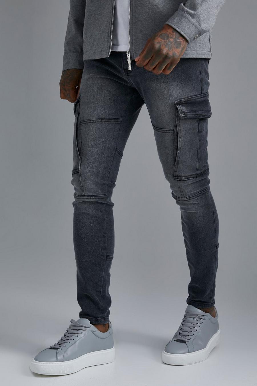 Dark grey Skinny Jeans Met Cargo Panelen image number 1
