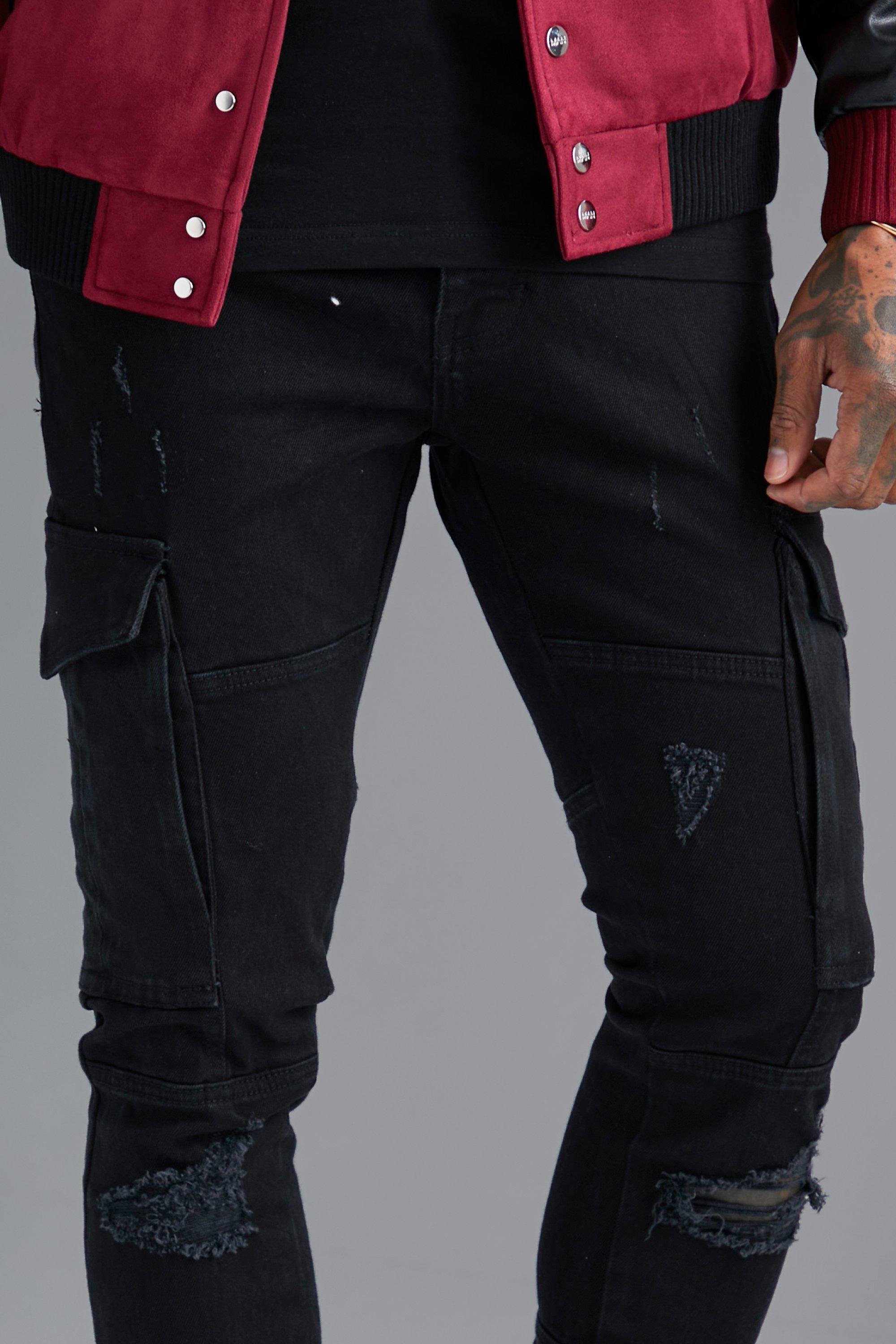 Skinny Stretch Cargo Jeans With Zip Cuff