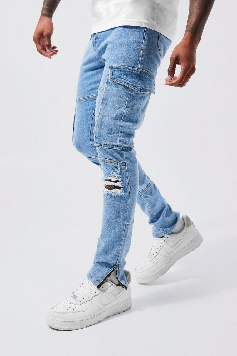 Light blue bleu Stretch Cargo Skinny Jeans Met Zoom Rits image number 1