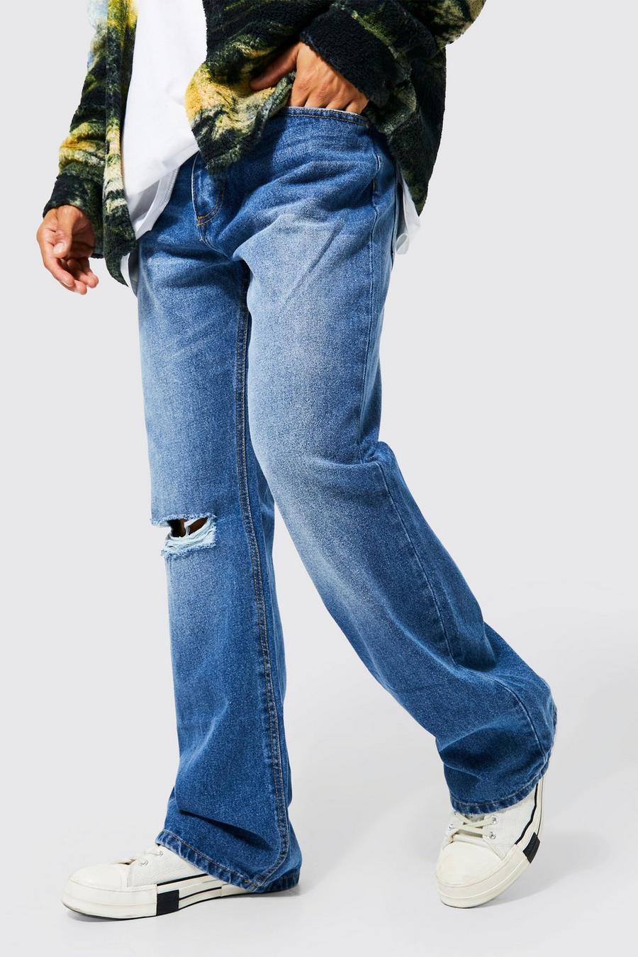 Mid blue Slitna jeans med utsvängda ben image number 1