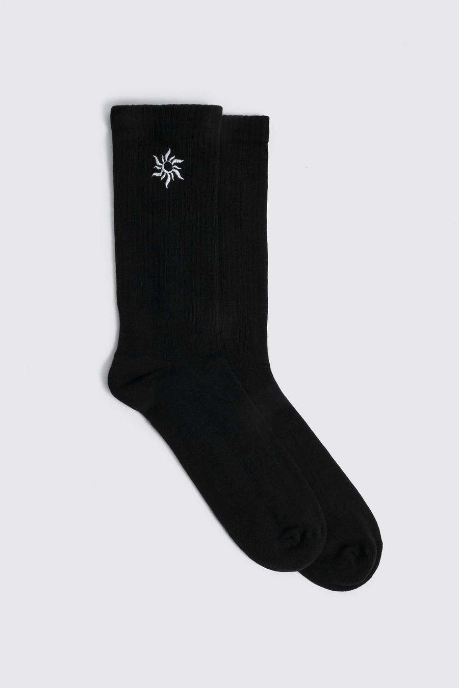 Black Embroidered Star Sock