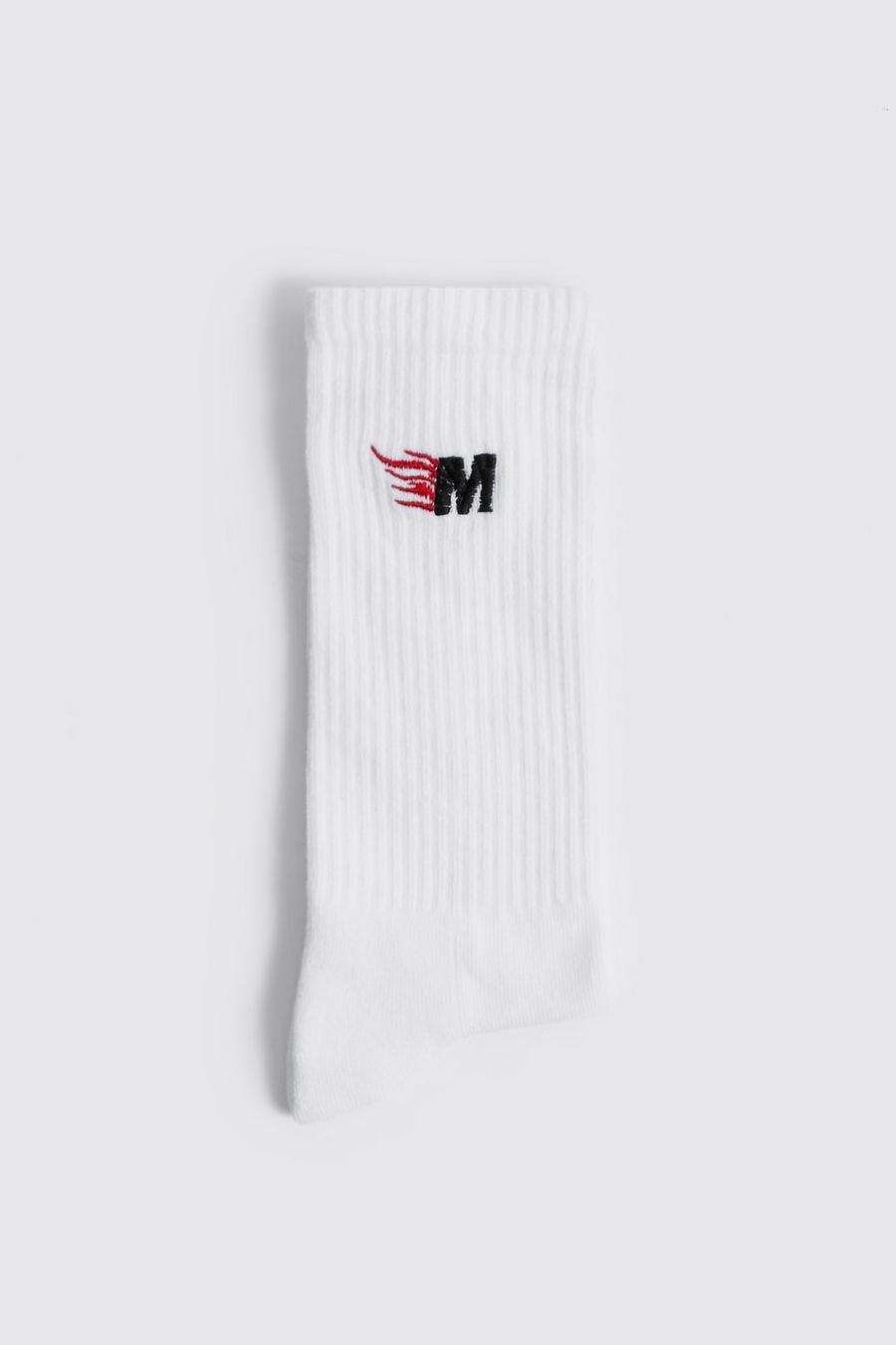 White Embroidered M Flame Sock image number 1