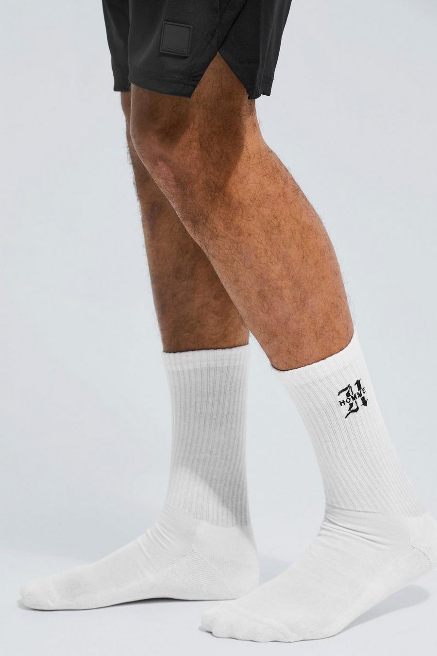 White Embroidered Homme Sock image number 1