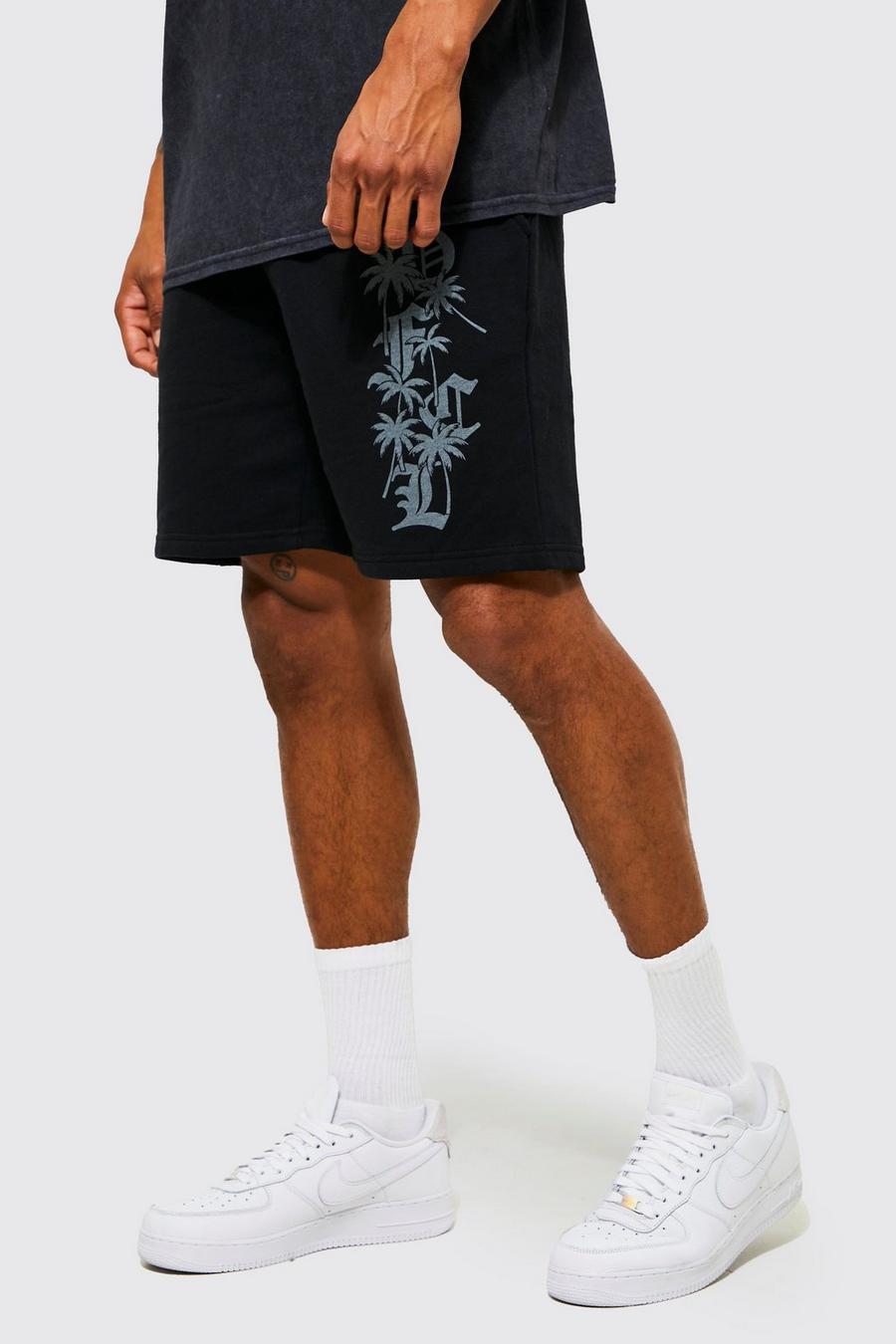 Black Jersey Baggy Palm Print Shorts image number 1