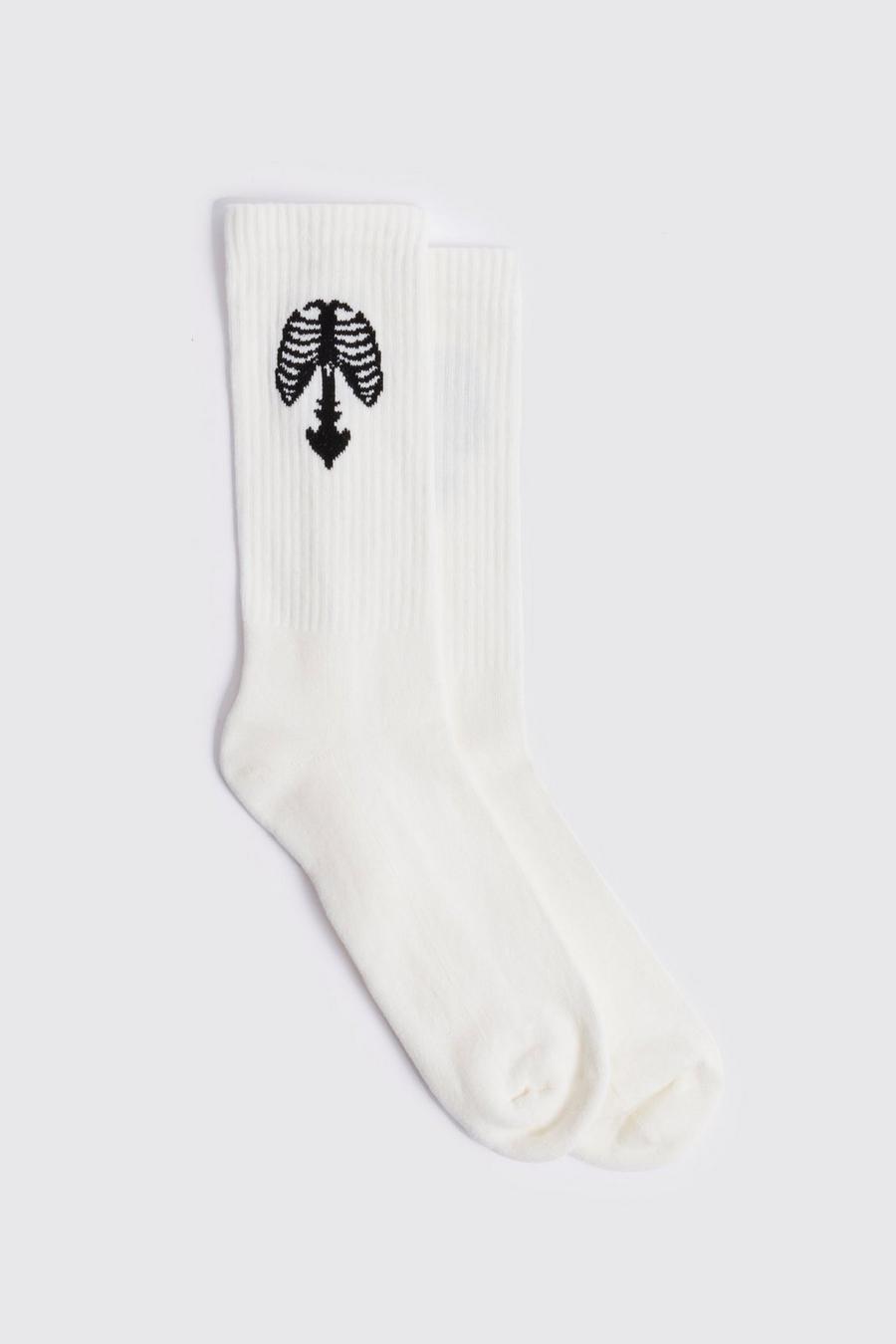 Ecru white Jacquard Skeleton Heart Sock image number 1