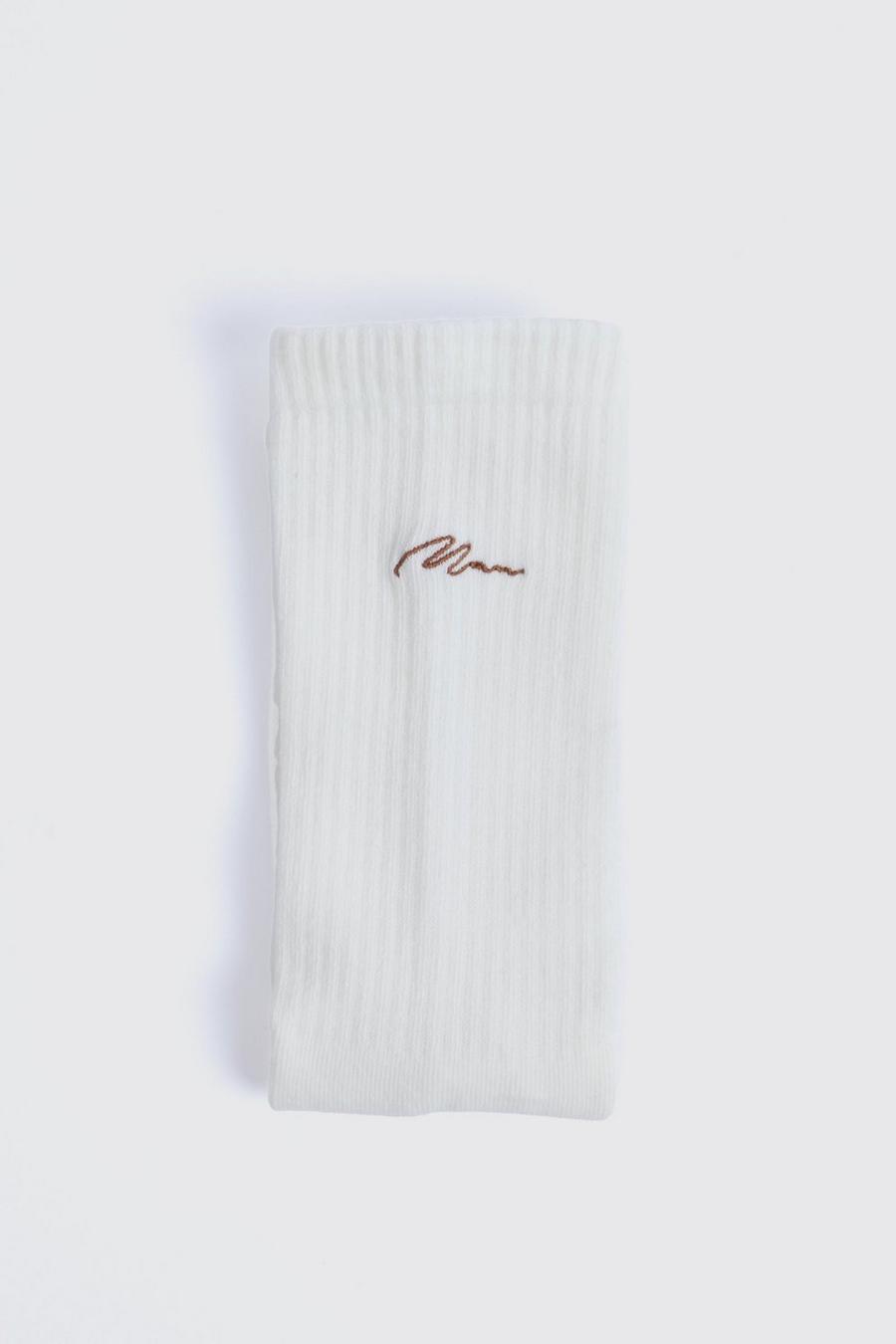 Ecru Embroidered Man Signature Sock image number 1