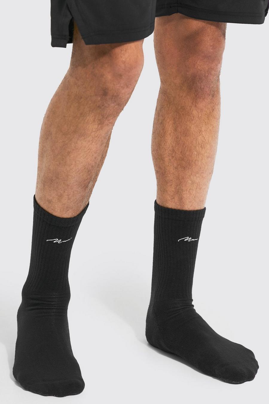 Black Embroidered Man Signature Sock image number 1