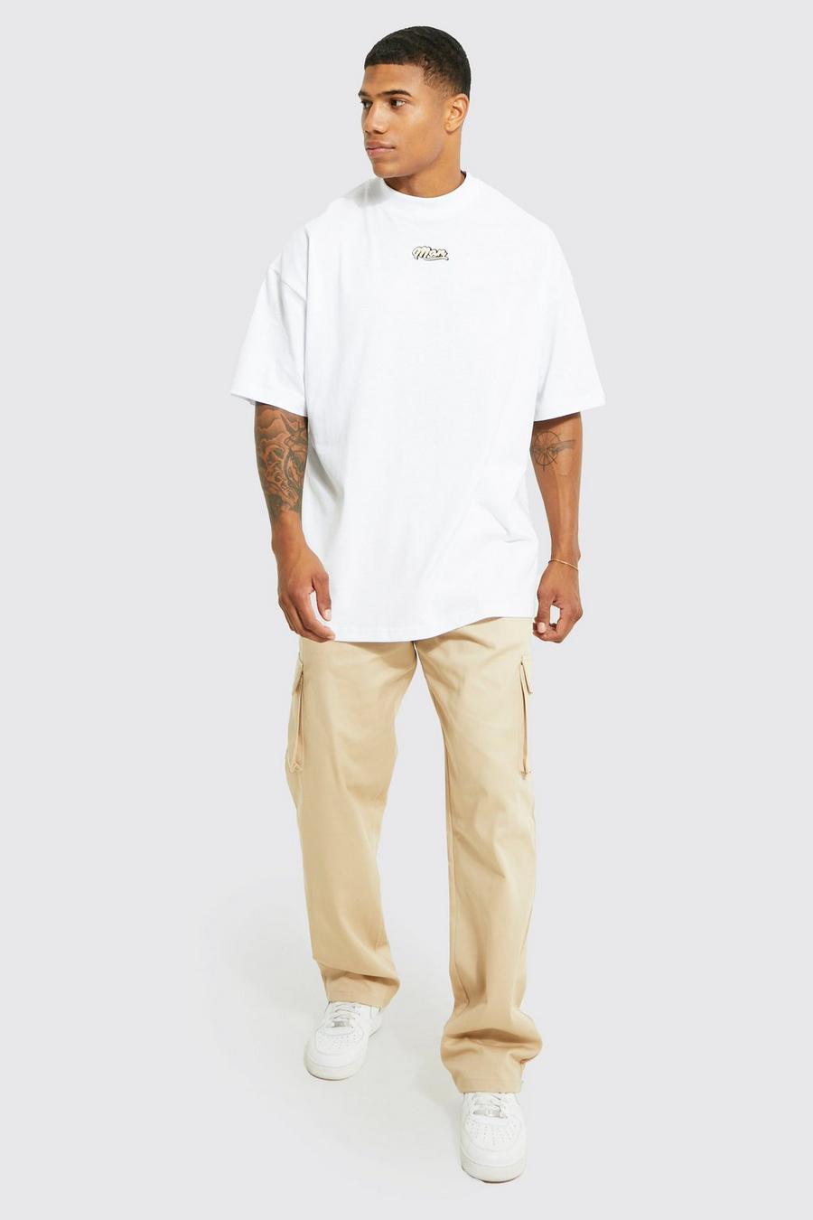 Conjunto oversize MAN de pantalón cargo y camiseta gruesa, Stone beige image number 1