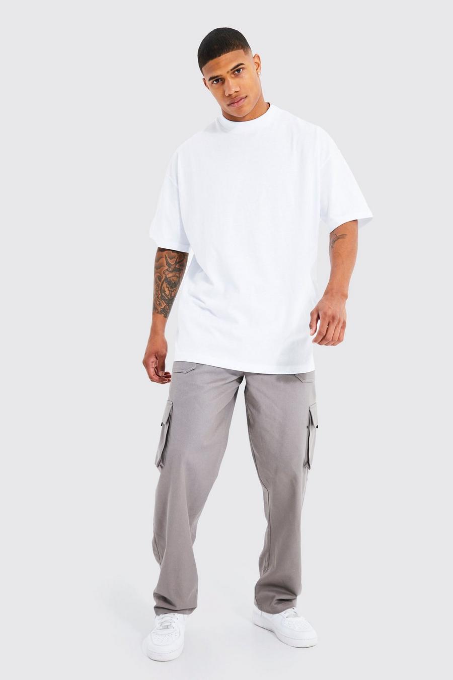 Grey Oversized Heavyweight T-shirt And Cargo Set image number 1