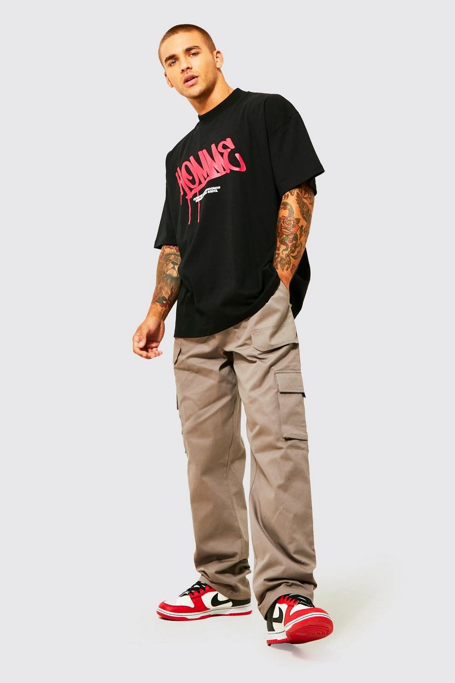 Grey Oversized Heavyweight Homme T-shirt And Cargo Set