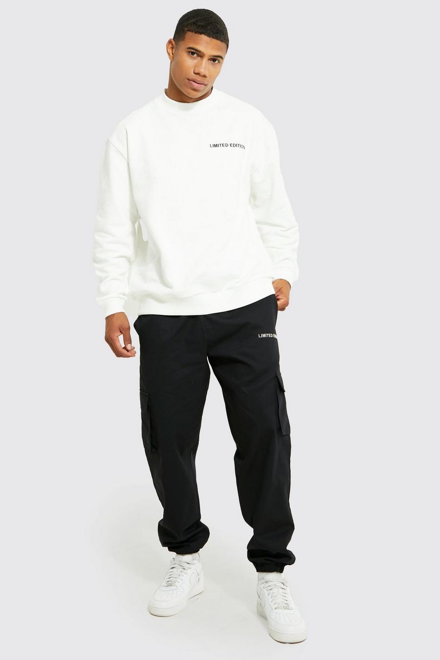 Black Oversized Limited Sweater And Woven Cargo Set image number 1