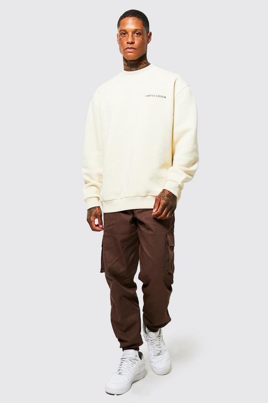 Sand Oversized Limited Sweater And Woven Cargo Set image number 1
