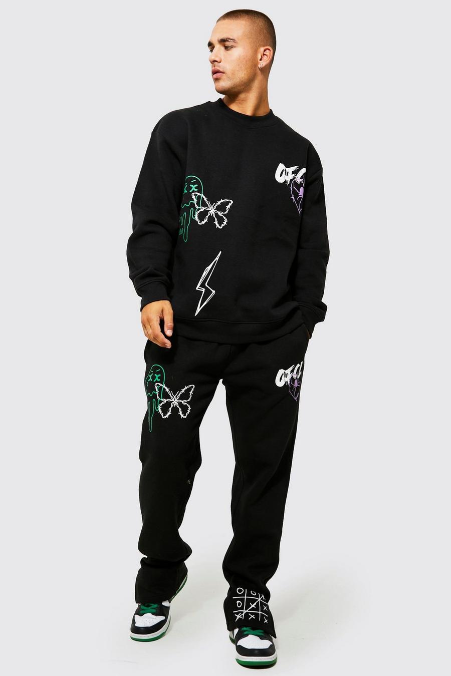 Black Oversized Ofcl Graffiti Sweatshirt Tracksuit image number 1